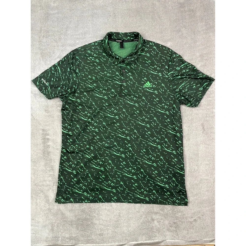 Adidas Golf Shirt Men's Primeblue Jacquard Print Polo Green Black Camelback Logo